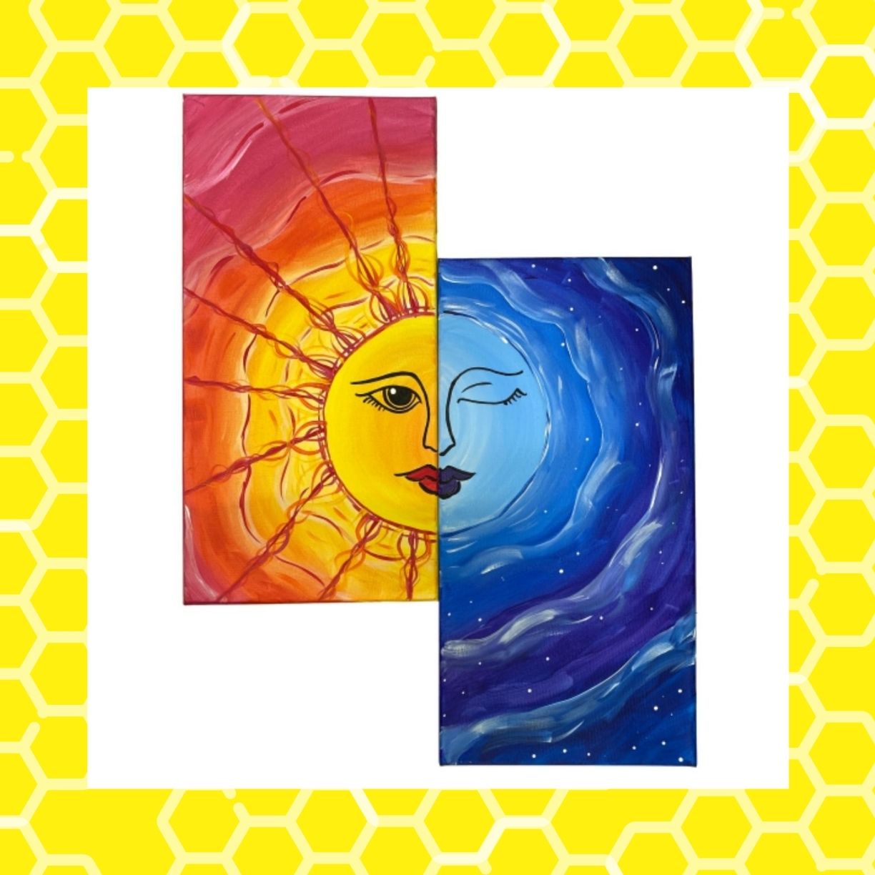 Sun Moon Couple S Virtual Paint Class Busy Bees Pottery Arts Studio Mentor